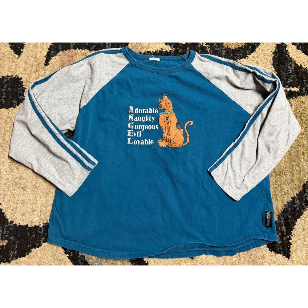 Vintage Scooby Doo Raglan Shirt Blue Gray Angel Graphic Tee Looney Tunes Tag